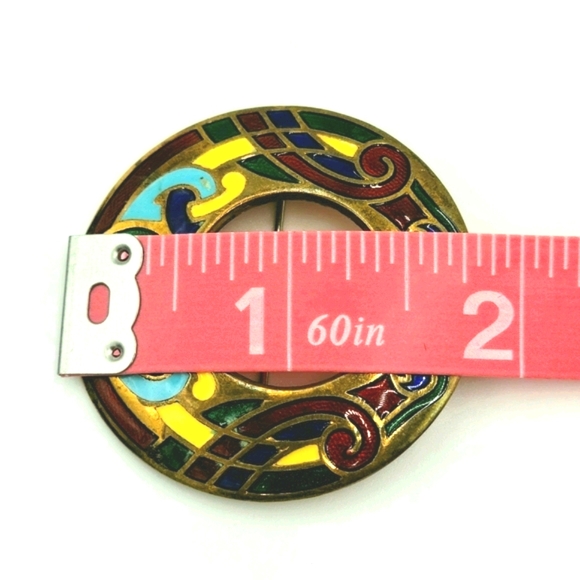 60's Copper Enamel Guilloche Brooch - Picture 14 of 14